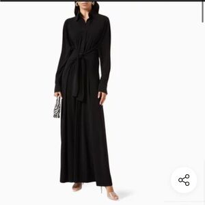 NWT Norma Kamali Black Long Sleeve Tie Front NK gown Maxi Dress